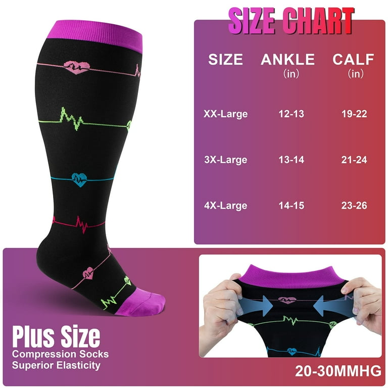 Plus Size Compression Socks for Women Men 20-30 mmHg 2xl 3xl 4xl , Wide  Calf High Tights Long SocksStockings Best Support for Circulation, Running