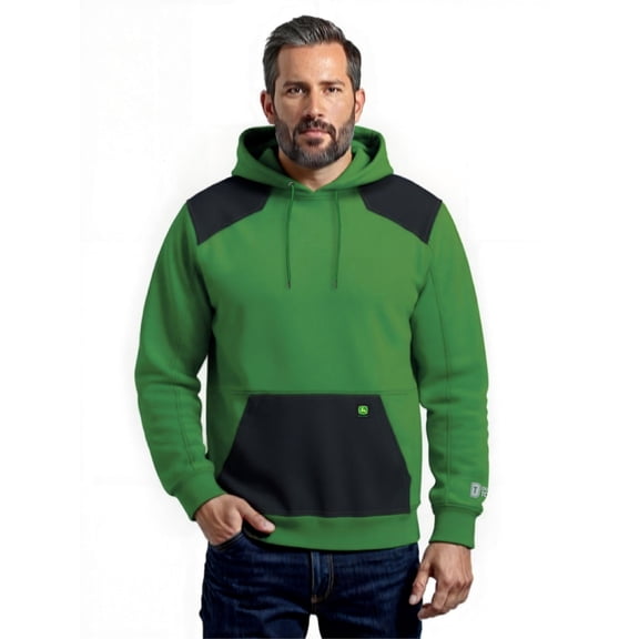 John Deere Men’s Reinforced Pull Over Fleece Hoodie With Nylon Trim, Sizes S-3XL