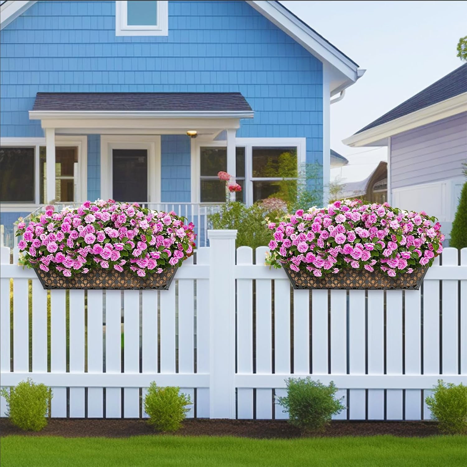 24 Inch 2 Pack Railing Planter Box with Adjustable Bracket,Window Planter Boxes Outdoor for Porch,Balcony Planters Railing Hanging,Fence,Patio Hanging Planters for Garden