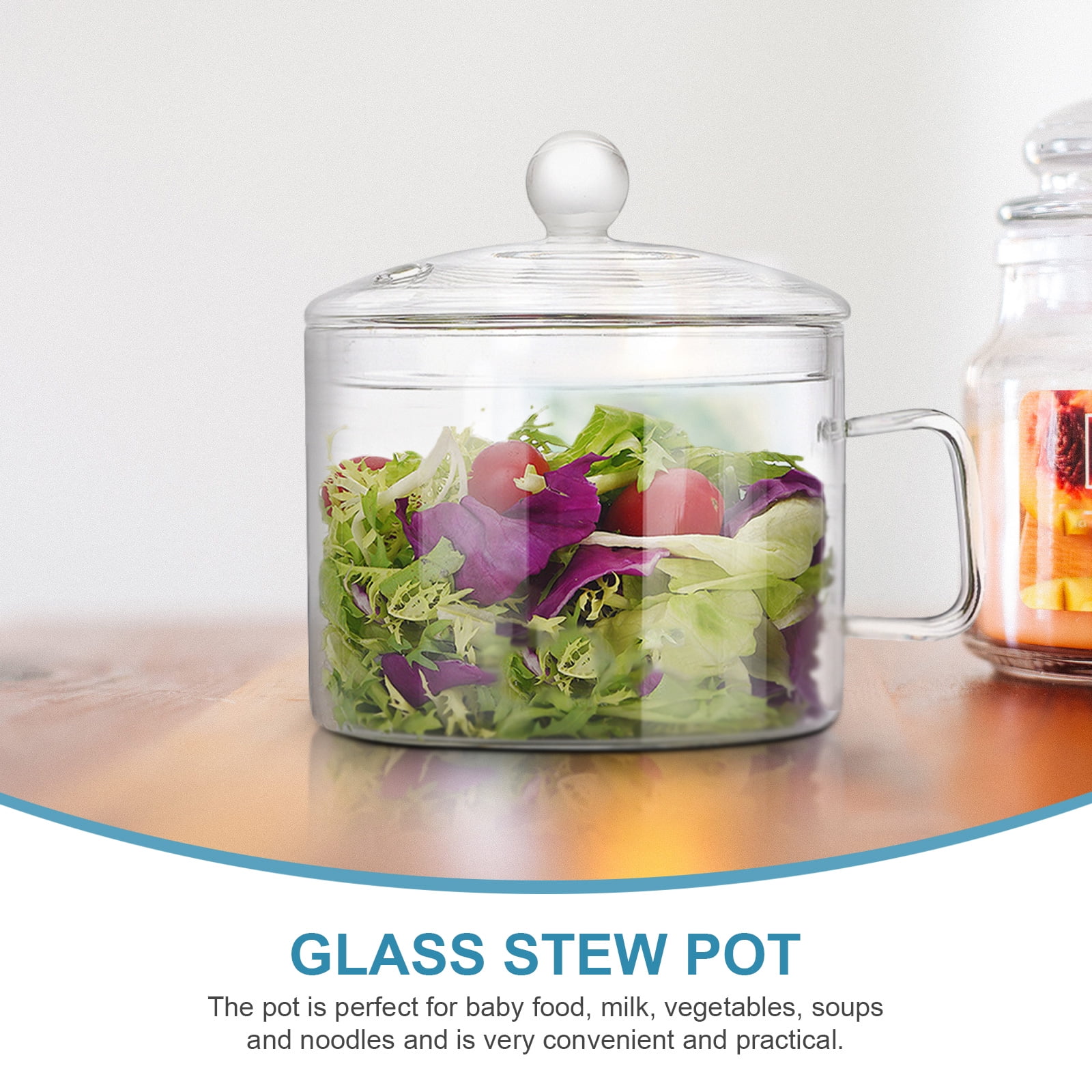 Covered Glass Bowl Instant Noodle Heat Resistant Pot Salad Household Transparent Cooking Pots Stew Cooker with Lid