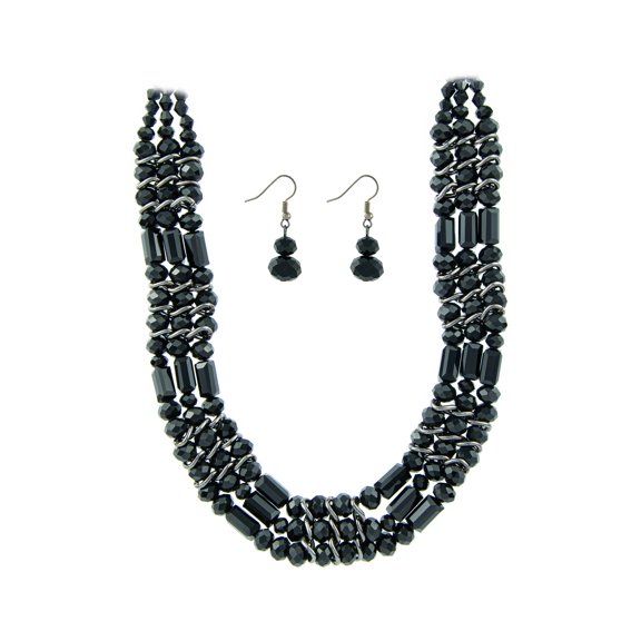 The Skyline Collection Black Crystal Layered Beaded Necklace and Earring Set