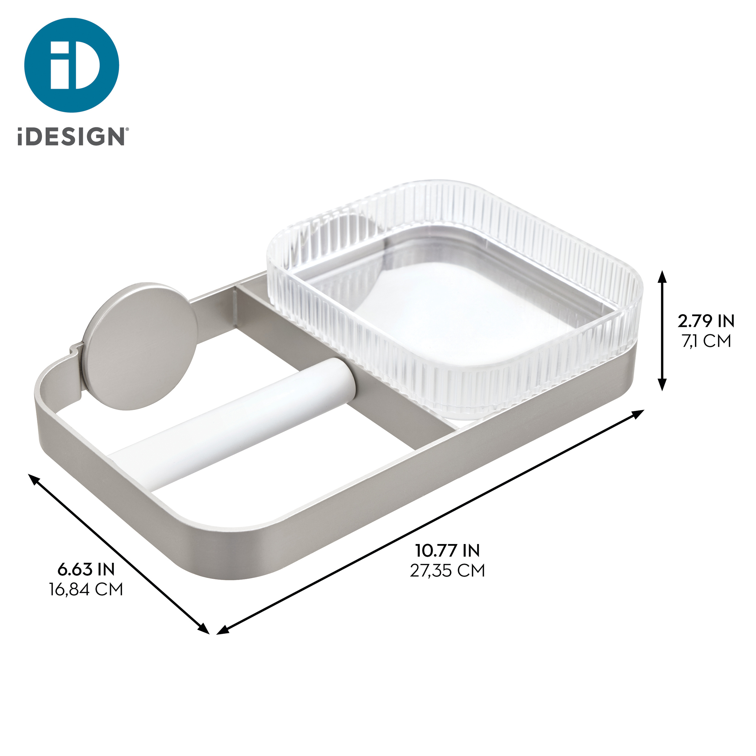 iDesign Wall Mounted Toilet Paper Holder with Shelf for Bathroom Storage - Ideal for Primary or Guest Bathroom and Powder Rooms