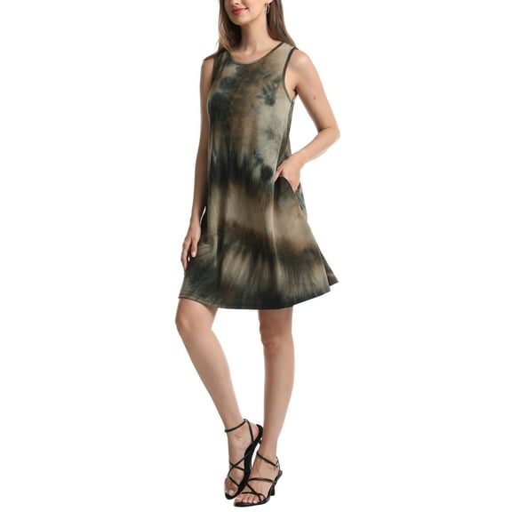 Women's Sleeveless Loose Watercolor Dresses T Shirt Tank Casual Short Dress with Pockets