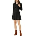 thumbnail image 1 of INSPIRE CHIC Robe Trapèze à Manches Longues pour Femme en Faux Suède à Col à Revers S Noir, 1 of 7