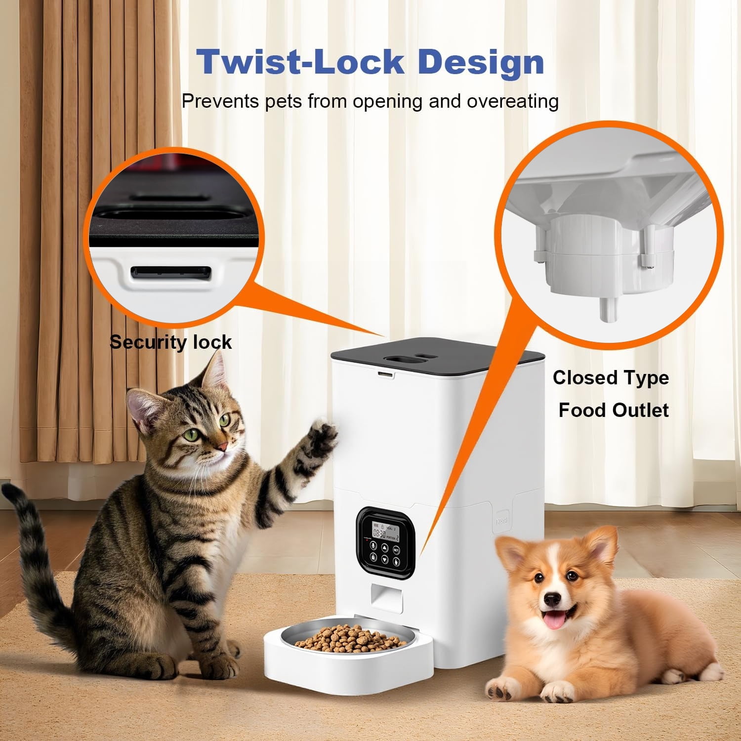 BN-LINK Automatic Cat Feeder 4L, Timed Pet Feeder Cat Food Dispenser, 4L Automatic Cat Food Dispenser for Small Pets Indoor, White