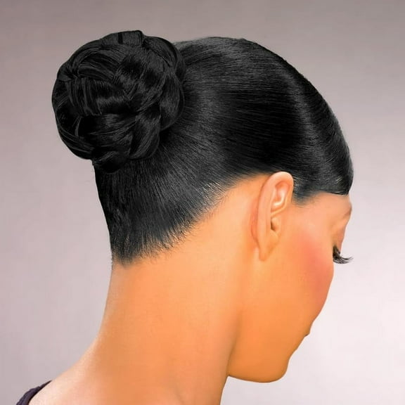 Dome T Formal Bun Color 1 Black - Foxy Silver Wigs Wider Braid Chignon Comb Attachment Updo Style Hairpiece Extension Synthetic Black Grey Womens Bundle MaxWigs Booklet