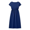 thumbnail image 3 of YuXingFu Cotton Dresses for Women Midi Maxi Crew Neck Plus Size Womens Dress Short Sleeve for Vacation Long Casual Summer Blue XL, 3 of 7