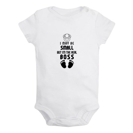 

I May Be Small But I m the Real Boss Funny Rompers For Babies Newborn Baby Unisex Bodysuits Infant Jumpsuits Toddler 0-12 Months Kids One-Piece Oufits (White 18-24 Months)