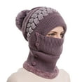 thumbnail image 2 of Dyfzdhu Women Autumn Winter Knit Hat With Wool Warm Bib Woolen Purple, 2 of 5