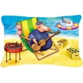 thumbnail image 1 of Pig Sunbathing on the Beach Fabric Decorative Pillow, 1 of 1