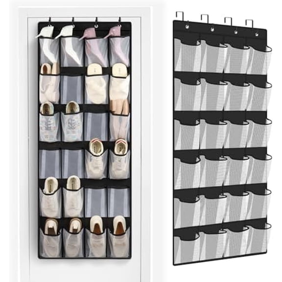 24 Large Pockets Over Door Shoe Organizer, Mesh Hanging Shoe Organizer for Closet Mesh Closet Holder, Back of Door Organizer for Cruise Ships, Rack for Wall, Black, 1 Pack