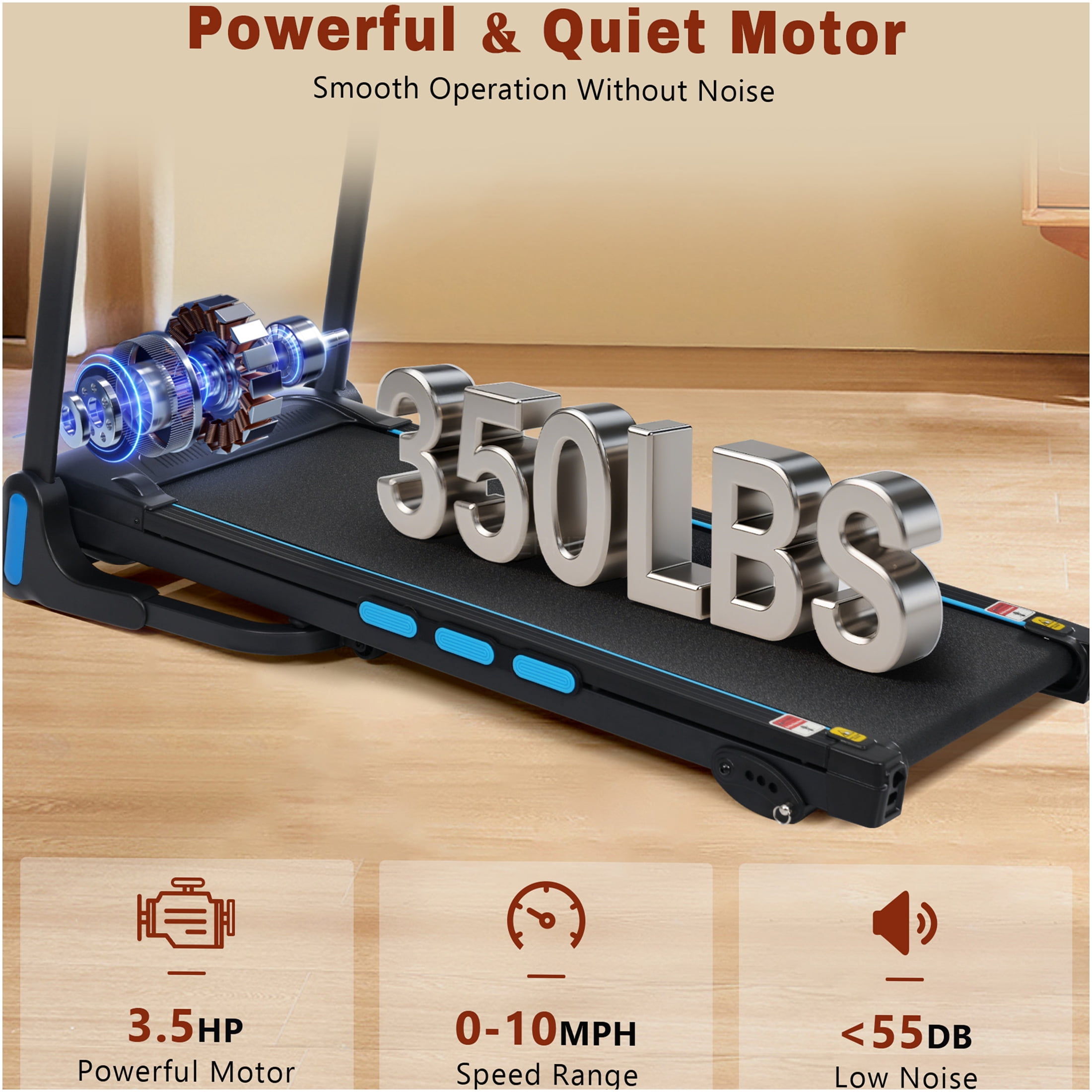 JERFIT Auto-Folding Electric Treadmill for Home, 3.5HP Powerful Motor, 350lbs Capacity, 10MPH Speed, 6% Manual Incline, Bluetooth Speaker, USB/Type-C Charging, Heart Rate Monitoring