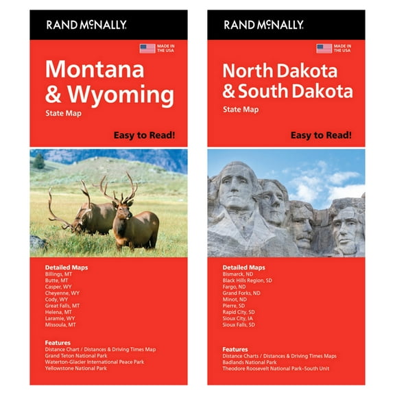 Rand McNally State Maps: Montana/Wyoming and North Dakota/South Dakota (2 Maps)