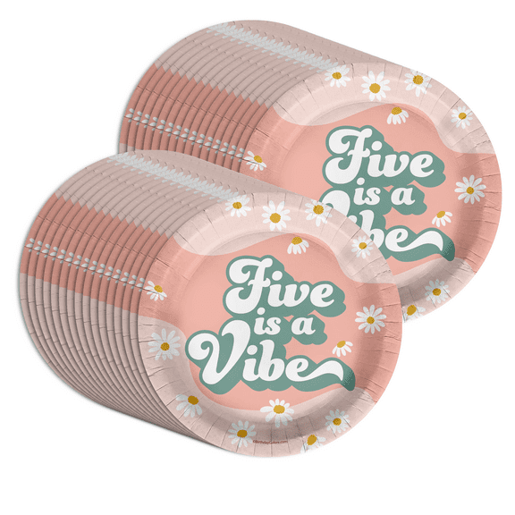 Five is a Vibe Groovy Birthday Party Supplies 5th Birthday Party Plates - Large 9" Plates In Bulk 32 Piece