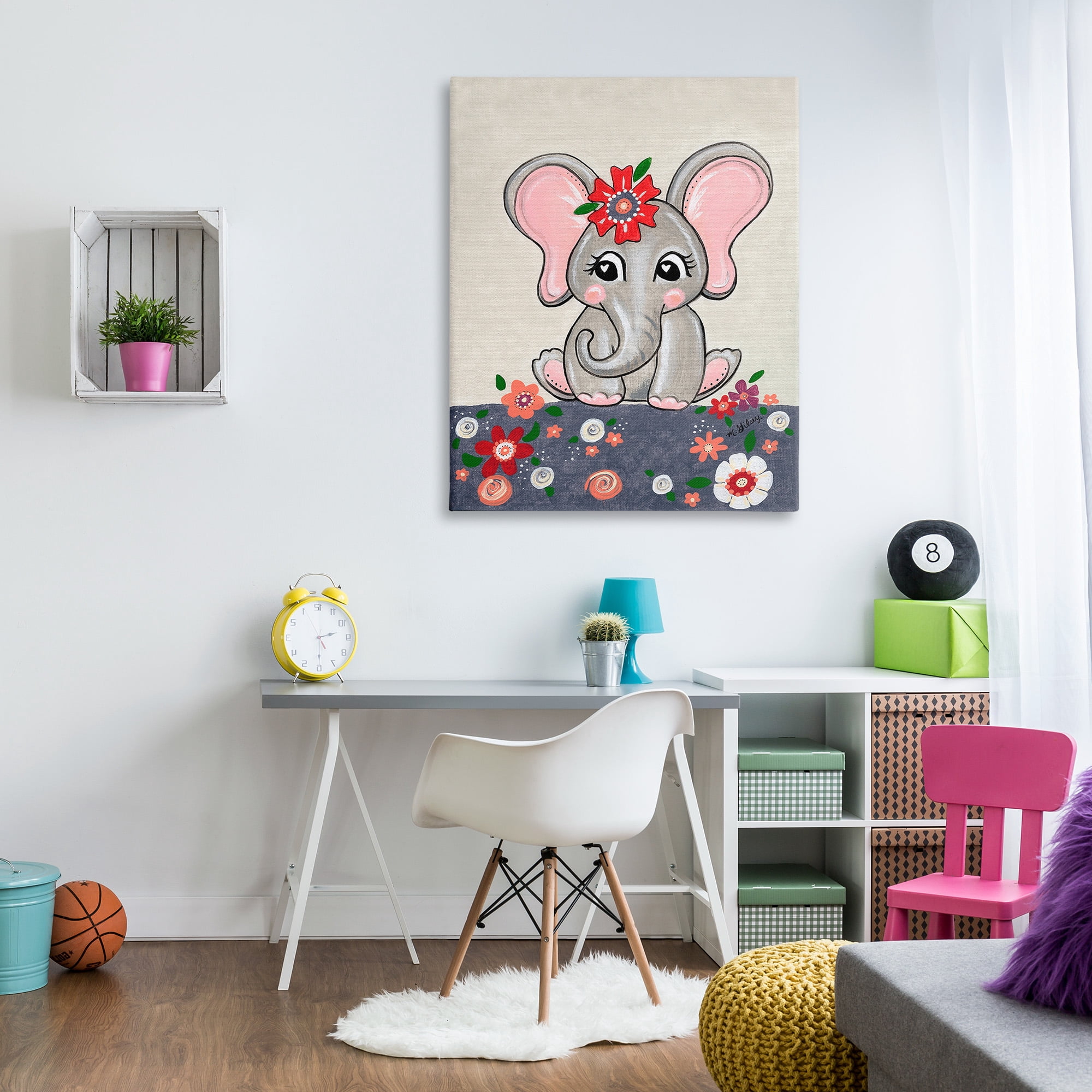 Stupell Industries Baby Elephant & Flowers Animals & Insects Painting Gallery Wrapped Canvas Art Print Wall Art, 36 x 48