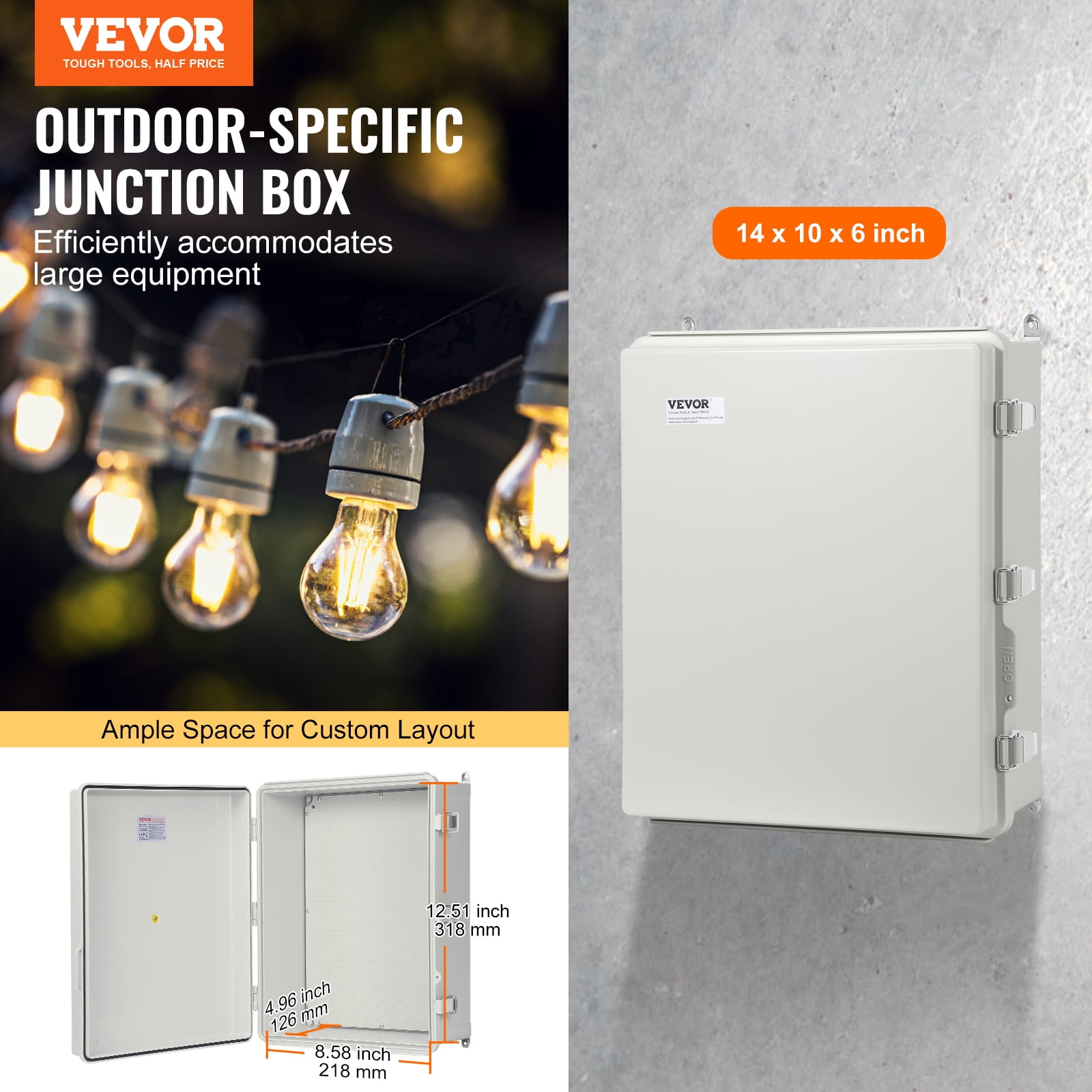 KFFKFF 13.78x9.84x5.90 in Outdoor Junction Box ABS Plastic