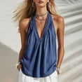 thumbnail image 6 of Admvng Women's Denim Tank Top Deep V Neck Flowy Pleated Sleeveless Summer VacationCamisole Blouse, 6 of 8