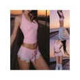 thumbnail image 3 of Women Summer Shorts Outfits Solid Color Halter Neck Sleeveless Tank Tops and Lace Trim Shorts 2 Pieces Clothes Set, 3 of 10