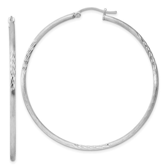 925 Sterling Silver Polished Hinged post 2mm Satin and Sparkle Cut Hoop Earrings Measures 58x56mm Wide 2mm Thick - Hoop