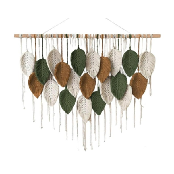 Tapiz de macramé para colgar en la pared, decoración de pared, tapiz de hojas, adorno nórdico, idea de regalo con borlas 10 hojas