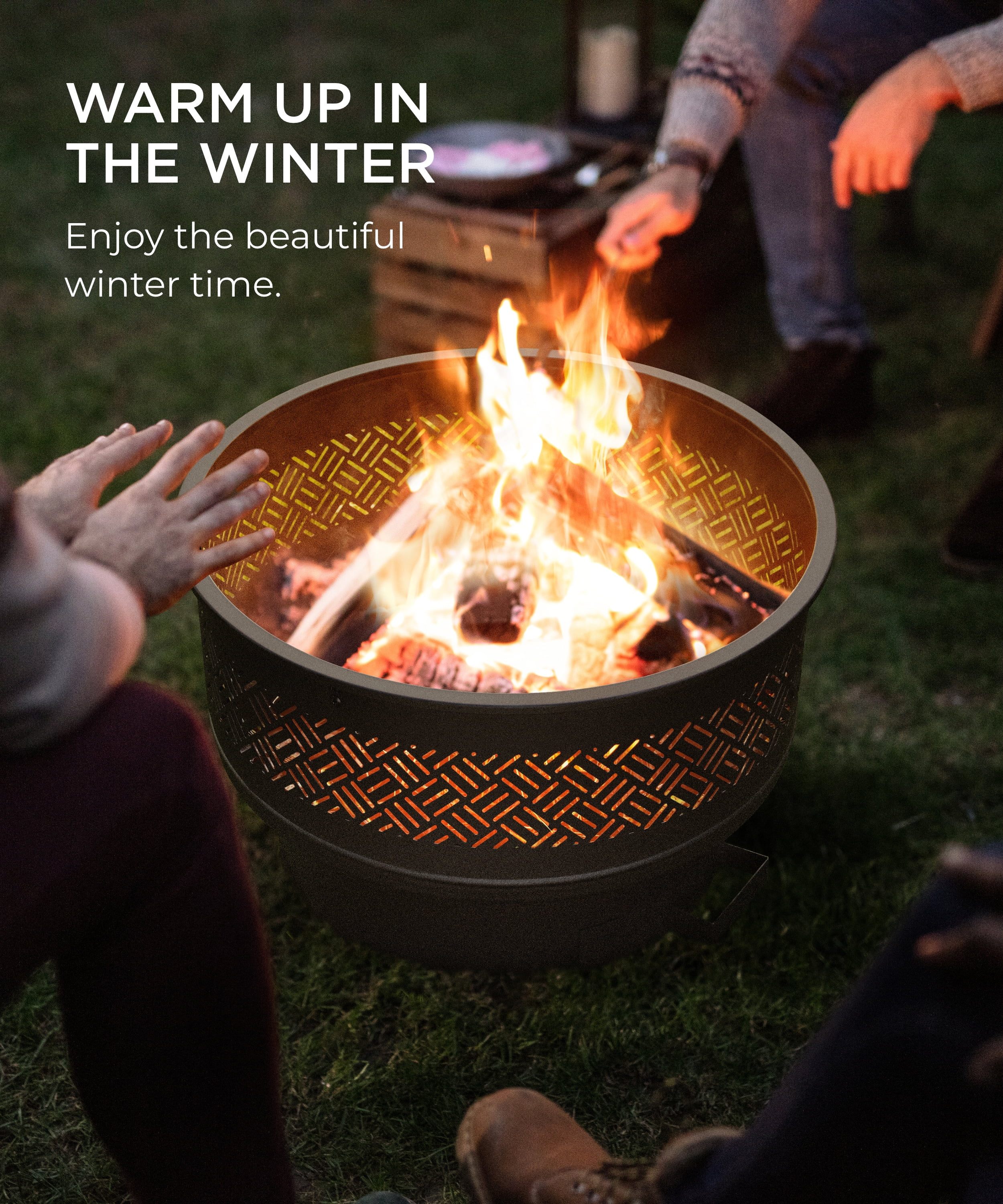TVOFEK 26 inch Fire Pit Table with BBQ Grill & Lid, Round Wood Burning Firepits for Outside with Fire Poker for Bonfire, Camping, Yards