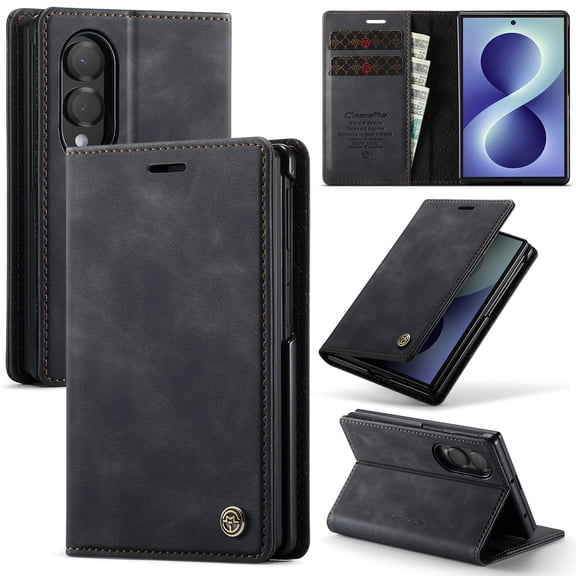 for Samsung Galaxy Z Fold 8 Case, Premium PU Leather Wallet Case Flip Cover with [RFID Blocking] [Card Holder] [Stand Function] Shockproof Protective for Samsung Galaxy Z Fold 8, Black