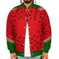 thumbnail image 4 of Watermelon Red And Bright Baseball Jersey Fashion Ribbed Sleeve Man Women's Jacket Motion Tops XXS-6XL, 4 of 7