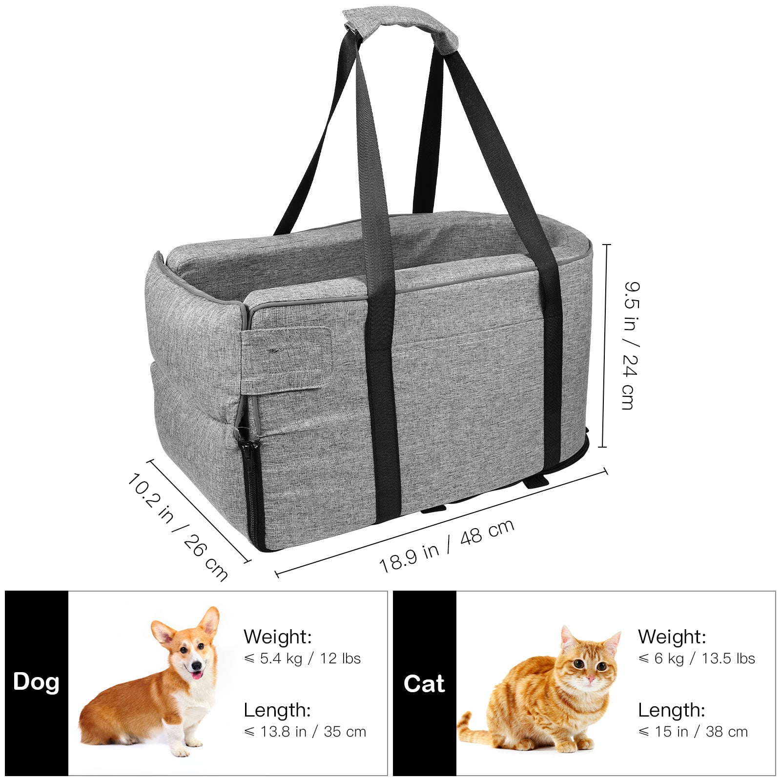 Toyandona Travel Accessory Dark Grey Dog Seat for Console and Rear Armrest Pet Comfort