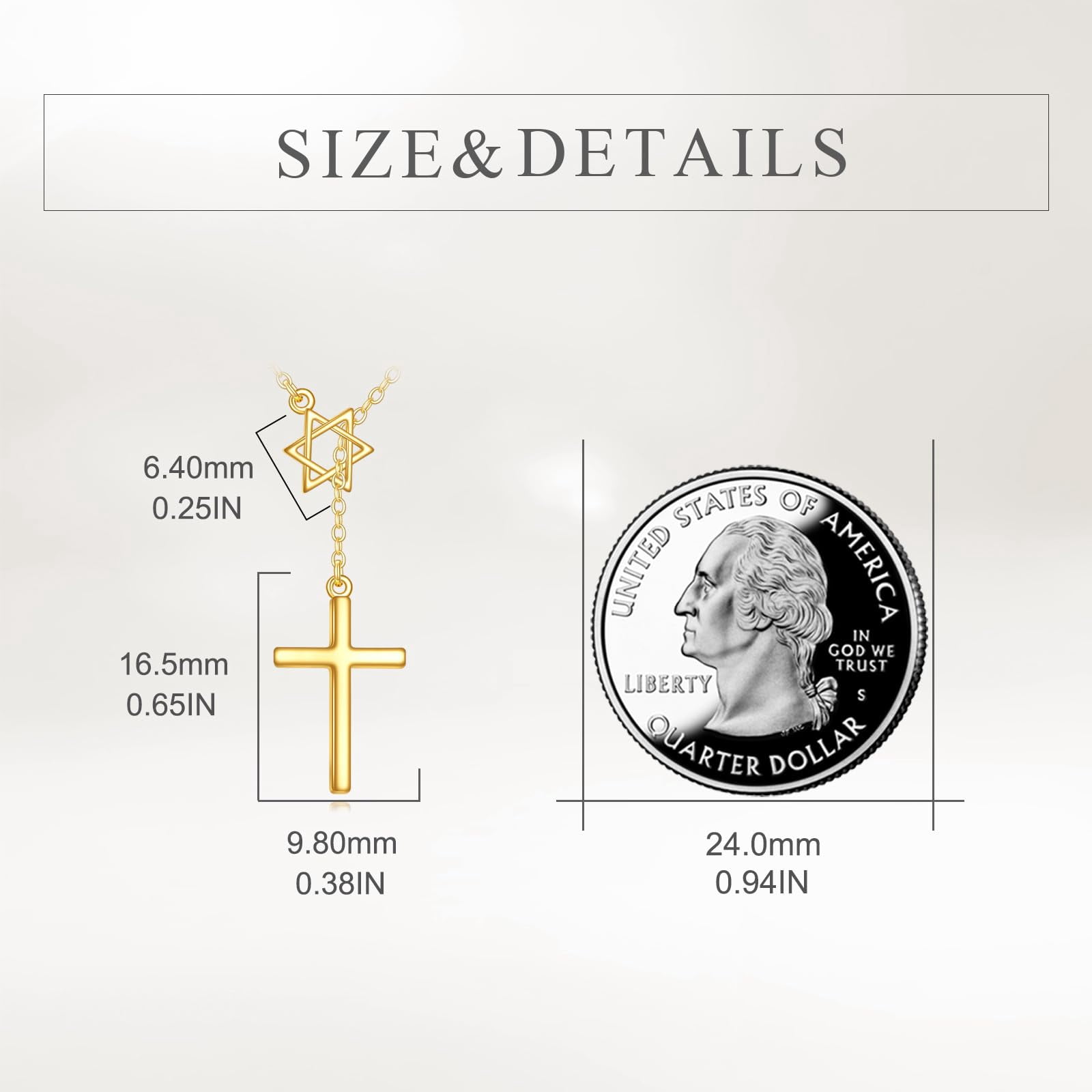 14K Gold Star of David with Y Cross Pendant Necklace for Men Women, Elegant Religious Jewelry Gift for Christmas, Birthday