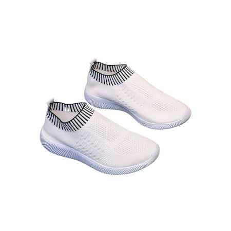 

Gomelly Ladies Flats Slip On Sneakers Mesh Walking Shoes Non-Slip Sock Sneaker Womens White 4.5