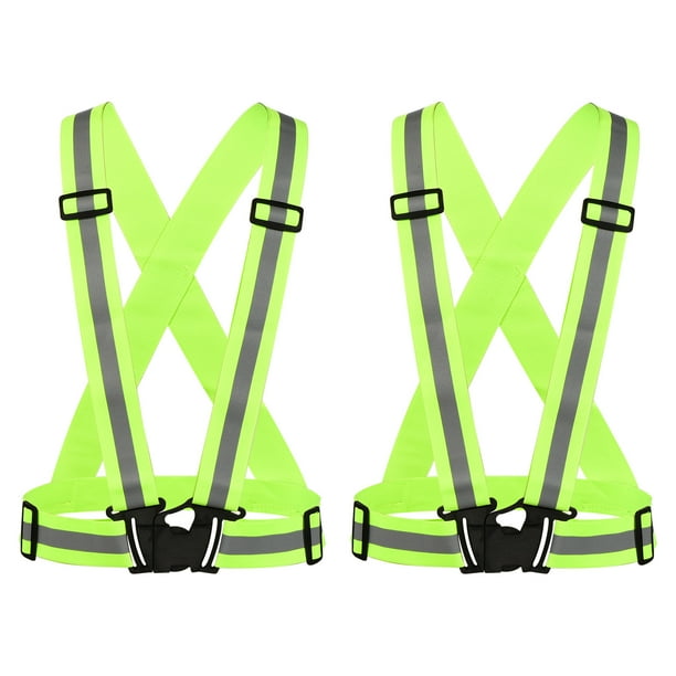 Chaleco Reflectante Ajustable de Alta Visibilidad Uxcell con Franjas de 1.5" para Ciclismo, Correr y Caminar Verde 2 Paquete