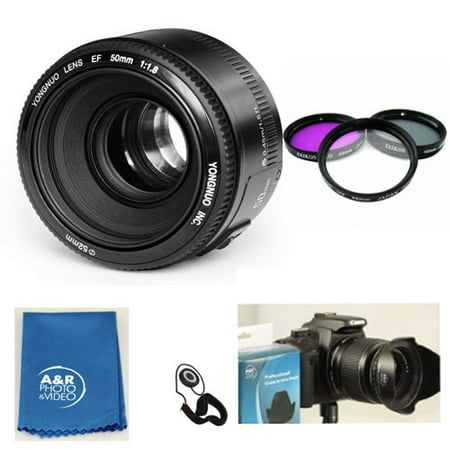 Yongnuo YN 50mm F/1.8 EF AF / MF Prime Fixed Lens for Canon EOS Rebel Camera USA with 3 filters hood