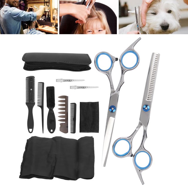 Domqga Hairdressing Scissors Shears Set,Hairdressing Scissors Kit,12pcs Hair Cutting Scissors Kit Stainless Steel Haircut Shears Hairdressing Cape Clips Comb Set