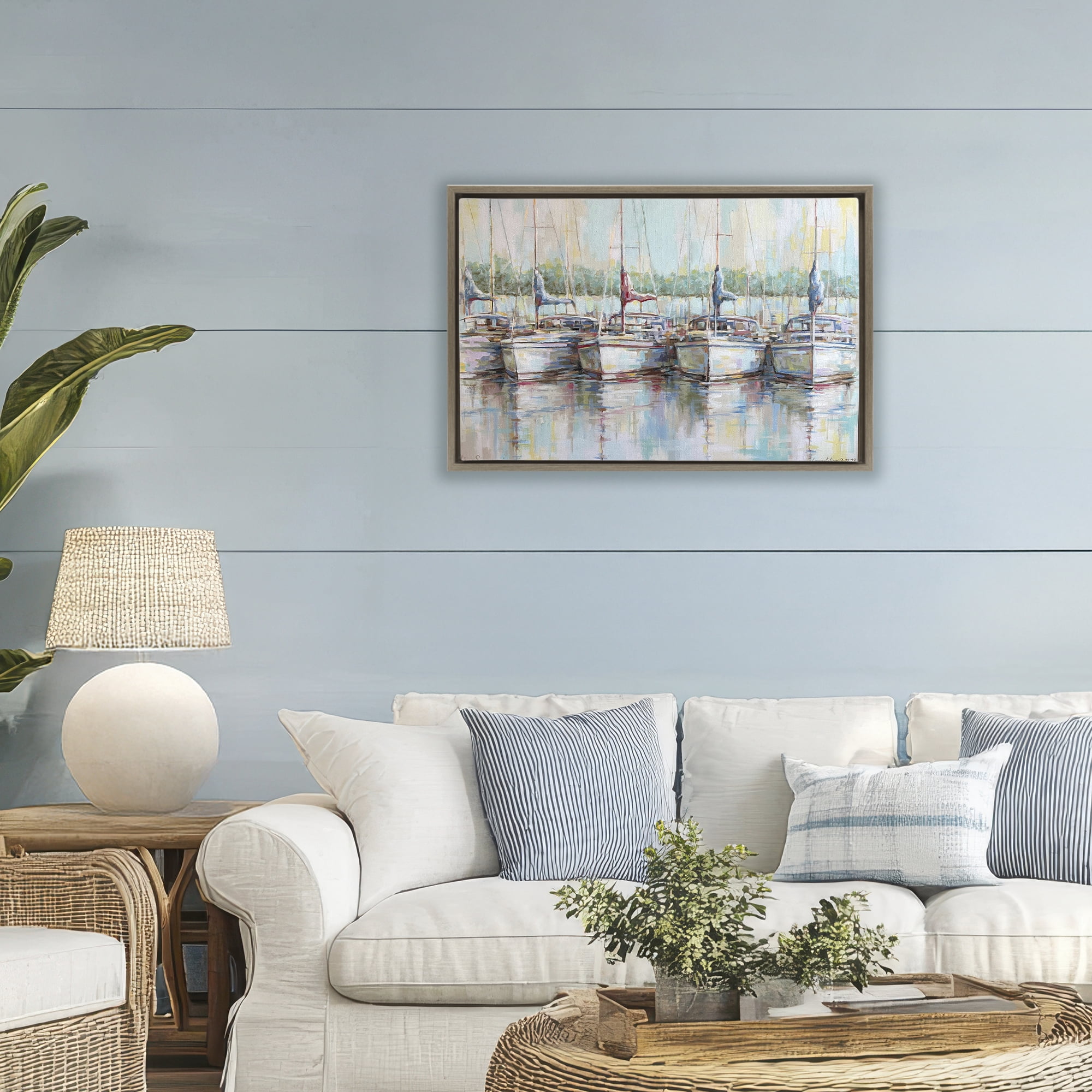 Stupell Industries Morning At The Marina Brown Framed Floater Canvas Wall Art, design by Linda Sperruzzi