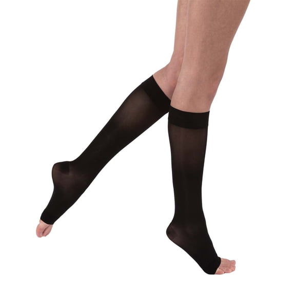 JOBST UltraSheer Compression Stockings, 30-40 mmHg, Knee High, Open Toe, Classic Black, Large