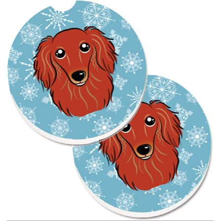 

BB1648CARC Snowflake Longhair Red Dachshund Set of 2 Cup Holder Car Coasters Large Multicolor