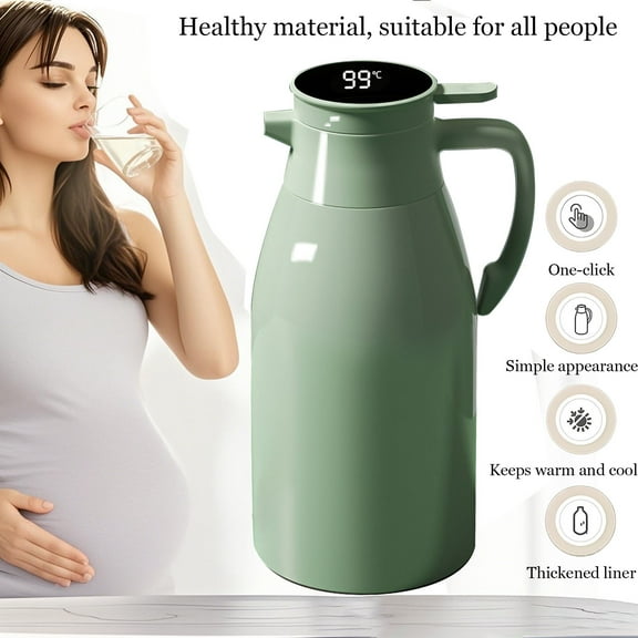 Leyeet 68 OZ Thermal Coffee Carafe, Food-Grade PP & Glass Vacuum Insulated Thermos with Celsius Temperature Display Lid, 6 Walled Insulated Flask，48 Hour Heat Retention, Water & Beverage Dispenser