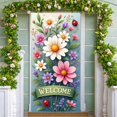 thumbnail image 3 of Floral Design Welcome Banner Colorful Flowers Spring Display Green Leaves Ladybug Accent Garden Backdrop for Garden Party Outdoor Gathering Front Door Decor, 3 of 9