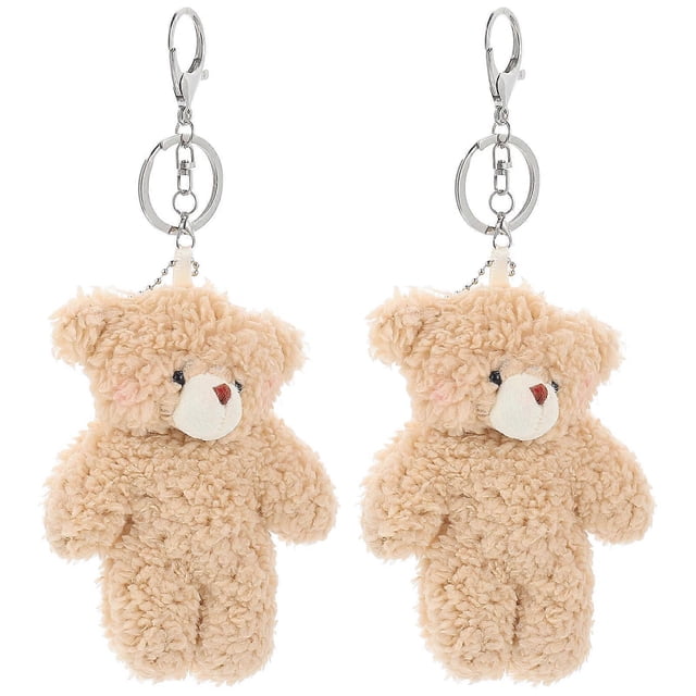 Cute Plush Bear Keychain 2pcs Adorable Stuffed Animal Key Rings for Bags, Backpacks, and Car Keys Unique Design Decorative Pendant with Material