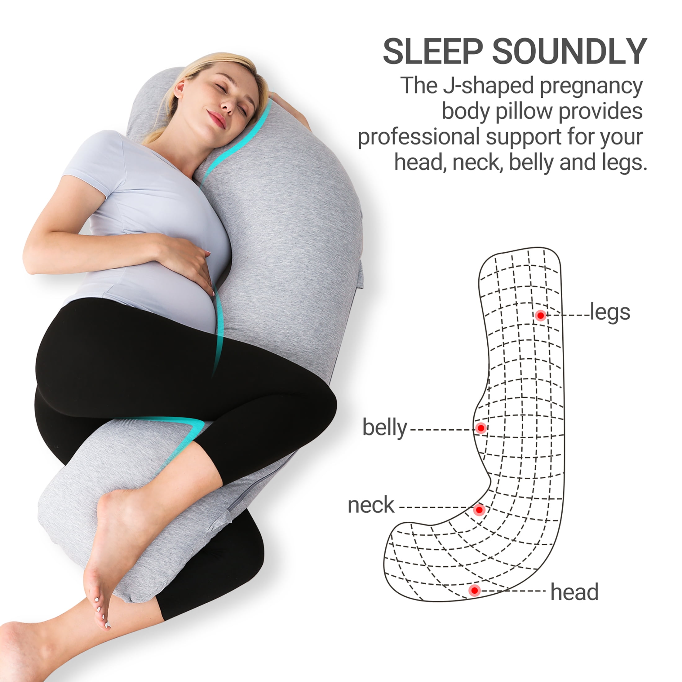 MODUO Pregnancy Pillows, 7LB J-Shaped Full Body Maternity Pillow