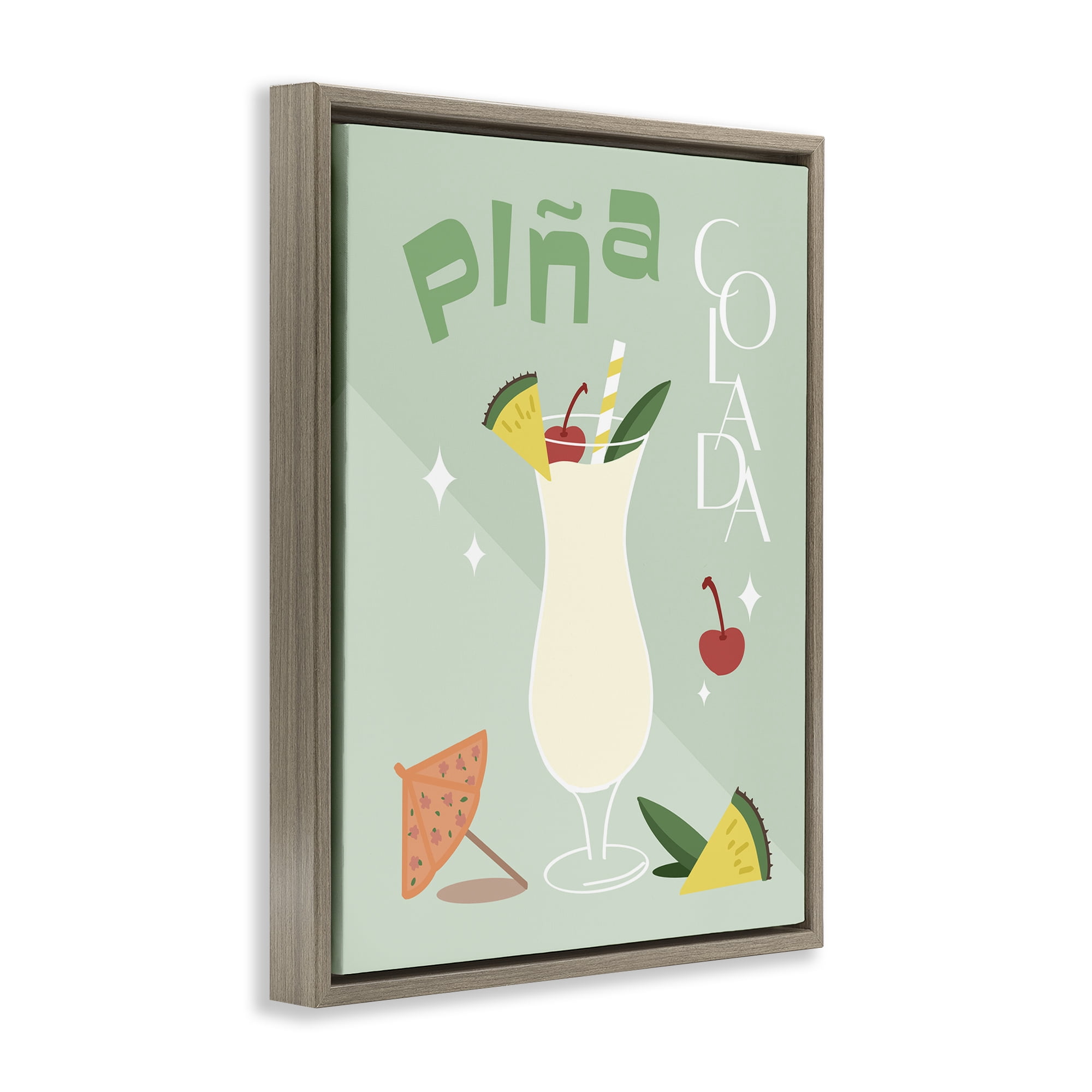 Stupell Industries Pina Colada Typography Food & Beverage Painting Brown Floater Framed Canvas Art Print Wall Art, 25 x 31