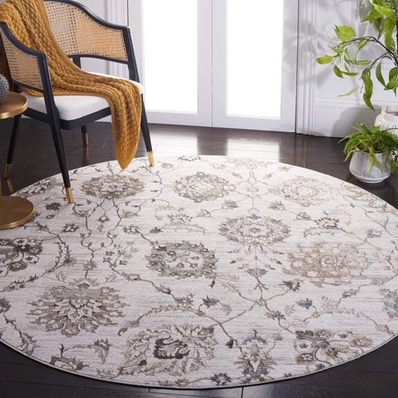 SAFAVIEH Bel Air Edith Abstract Polyester Area Rug, Beige/Gray, 6'7" x 6'7" Round