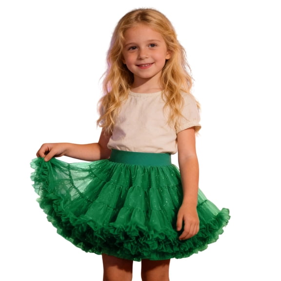 Gunia Girls Tutu Skirt Style Elegant Gown Dress Stage Performance Pageant Princess Birthday Party Skirts For Kids Toddler Girls Dark Green 6-7 Years