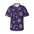 thumbnail image 1 of Fotbe Christmas Purple Snowflakes Camisa Hawaiana para Hombre Unisex – Camisa Casual de Verano con Botones de Manga Corta de Algodón y Lino,XX-Large, 1 of 7