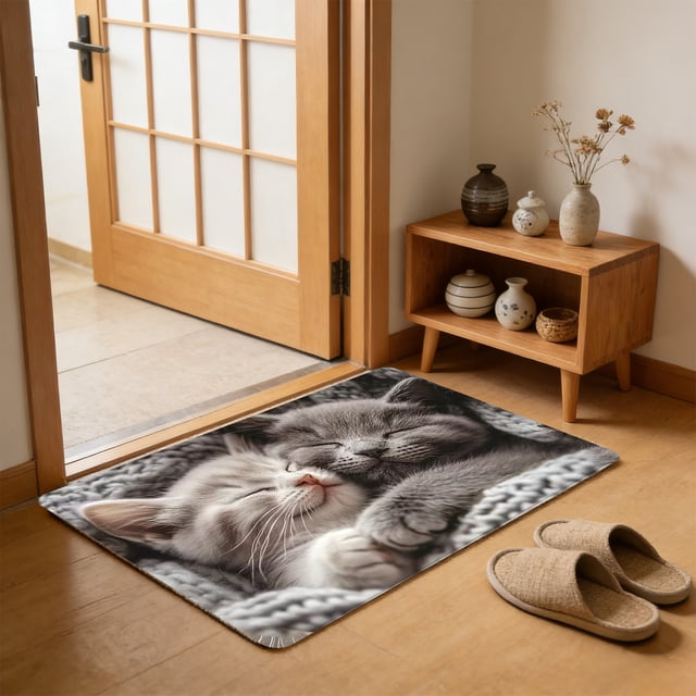 Mog Floor Mat, Indoor Outdoor Rug With Non-Slip Backing, for Porch Hallway and Pet Feeding Area, Multi-color