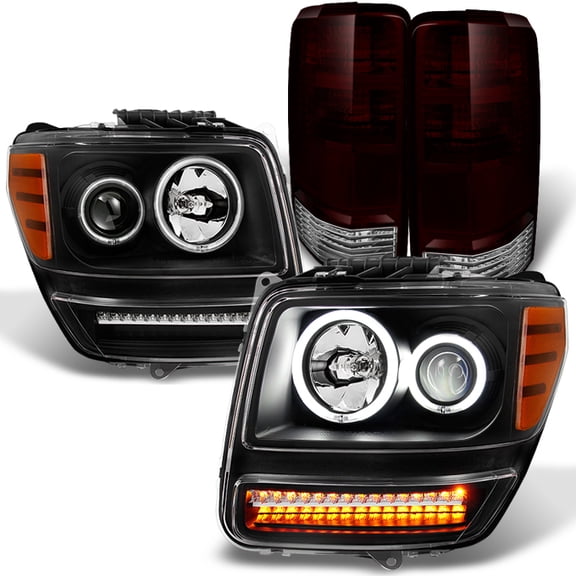 AKKON - For 2007-2012 Nitro Dual CCFL Black Projector LED Signal Headlights Dark Red Tail Lights Combo