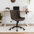 thumbnail image 6 of YOUNIKE Cute Armless Office Desk Chair Modern Upholstered Faux Leather Swivel Task Chair, Brown, 6 of 11