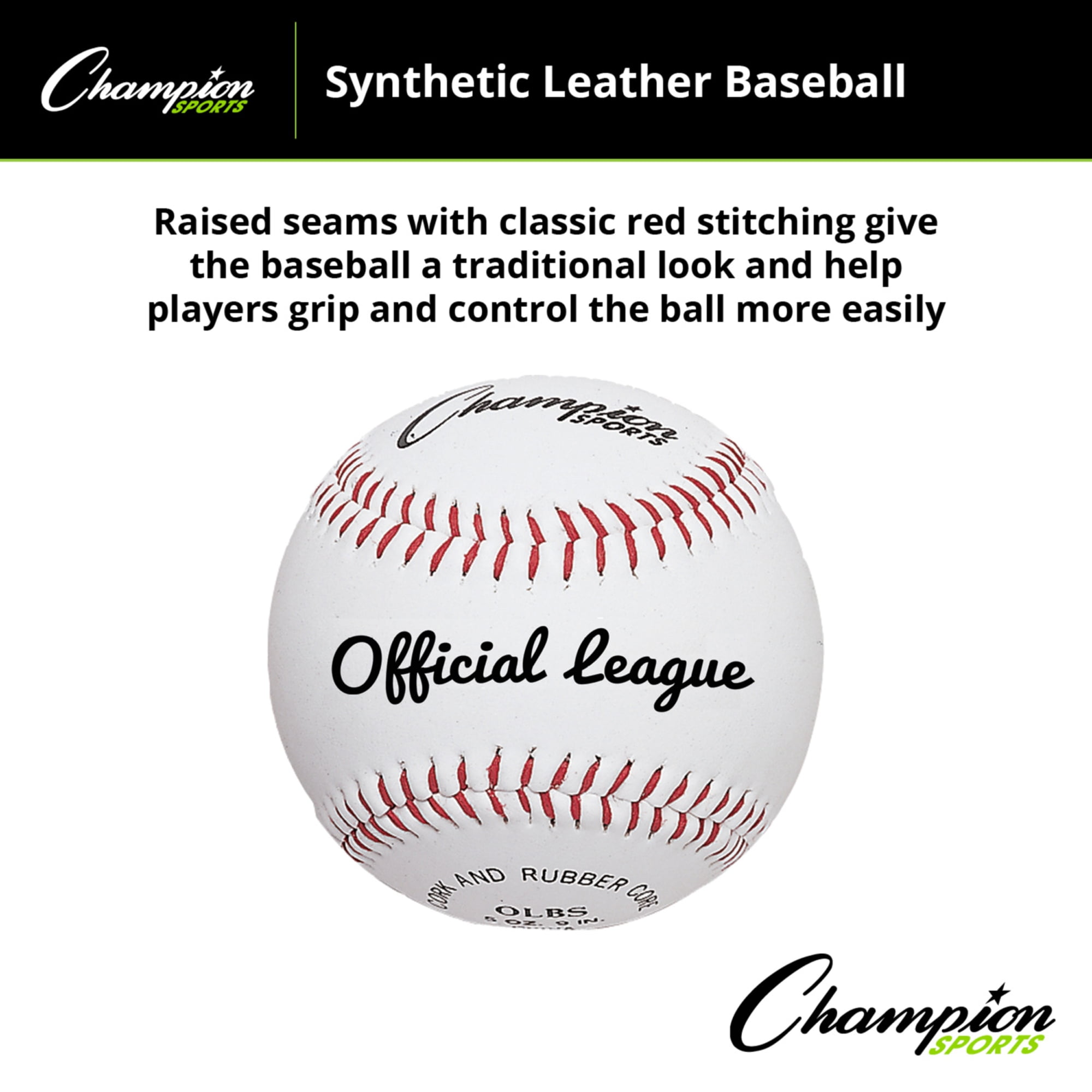 Champion Sports Syntex Leather Baseball Set: Dozen Indoor/Outdoor Syntex Leather Official League Baseballs for Practice Training or Real Game - Pack of 12