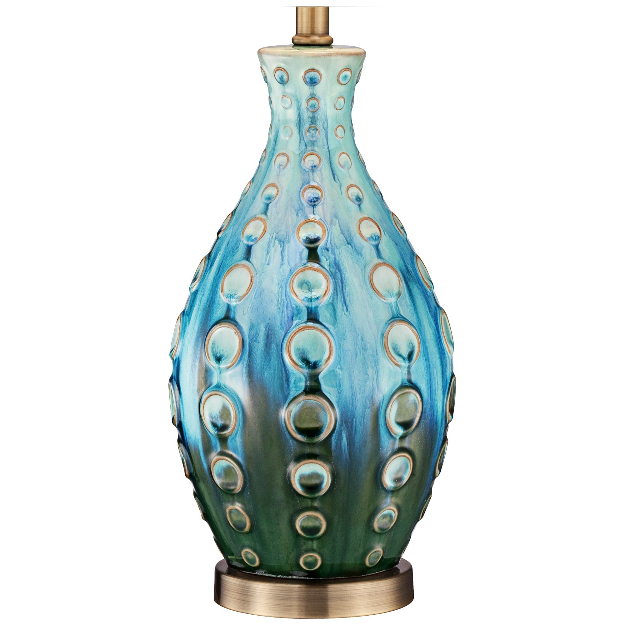 360 Lighting Mid Century Modern Table Lamps 26.5" High Set of 2 Ceramic Teal Handmade Tan Linen Tapered Shade for Living Room Bedroom (Color May Vary)