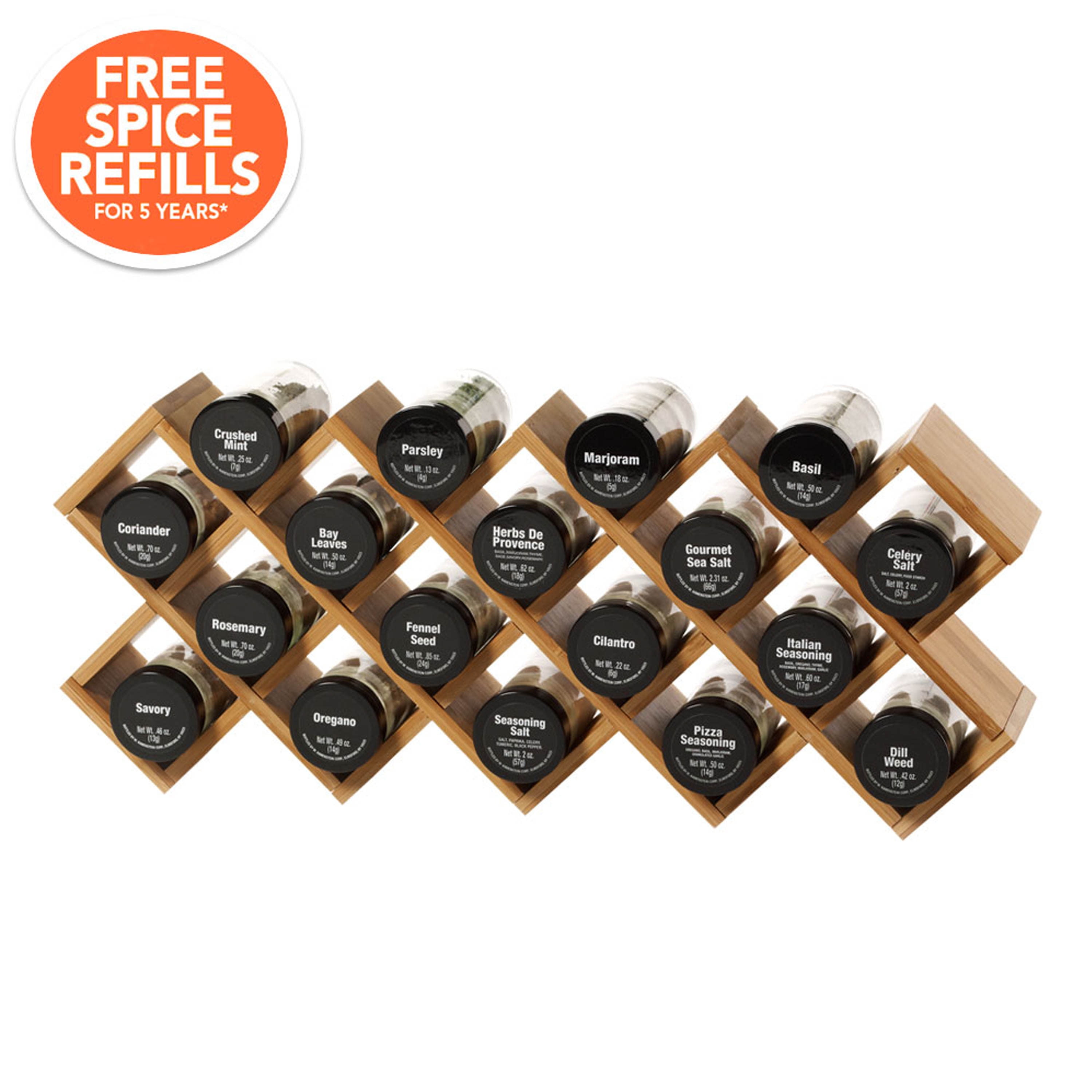 Kamenstein Criss-Cross Revolving 18-Jar Prefilled Bamboo Spice